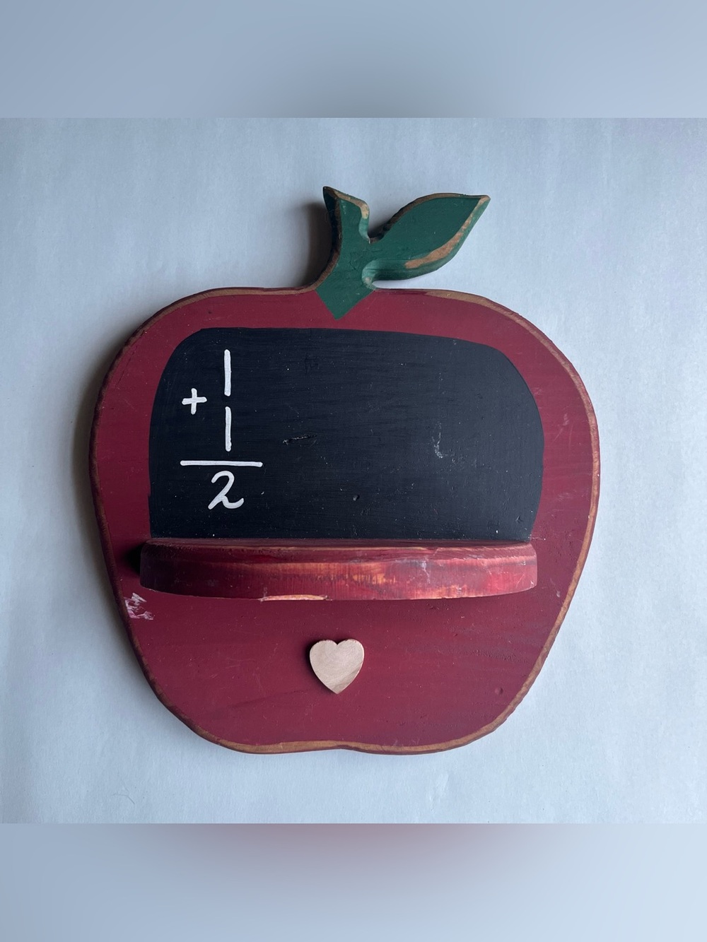 Vintage Handmade Wooden Apple Shaped Chalkboard Wall Shelf 9.75x11”